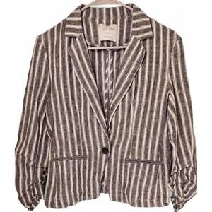Love Tree‎ Women's Gray & White Striped Blazer with Ruched Sleeves Size Medium